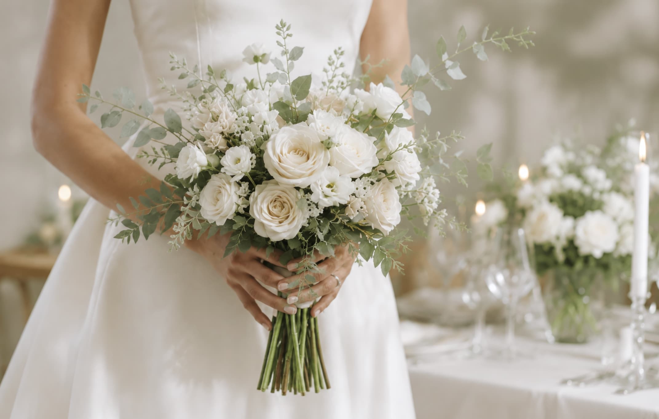 Bride holding intimate-wedding bouquet