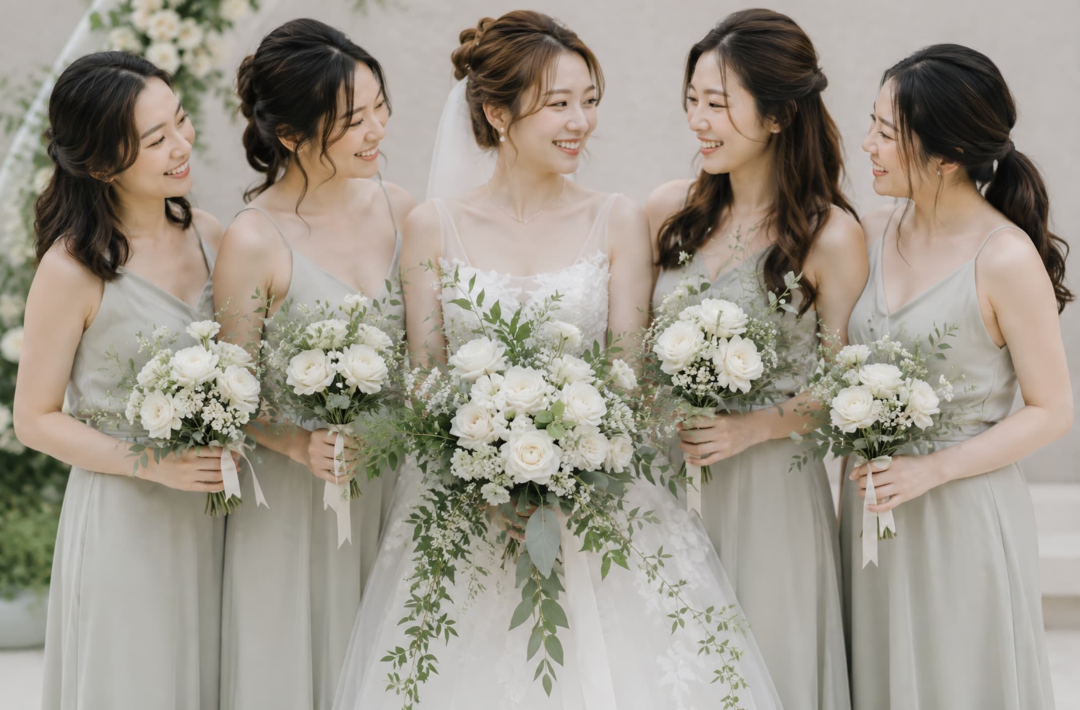 Bridesmaids holding bouquets